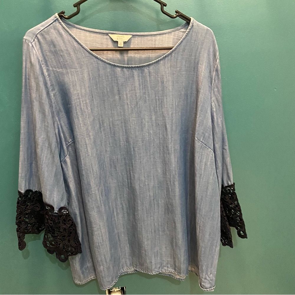 Sweet Denim Crown and Ivy Tunic with Black Lace Detail Size XL